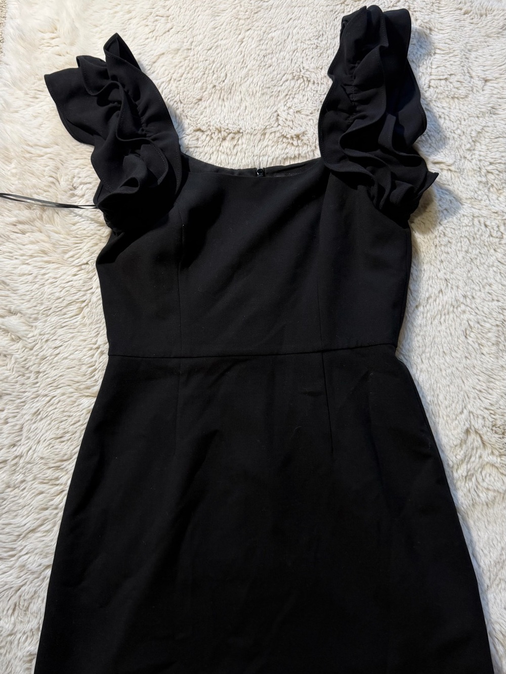 French Connection Black Mini Dress with Ruffle Sleeves